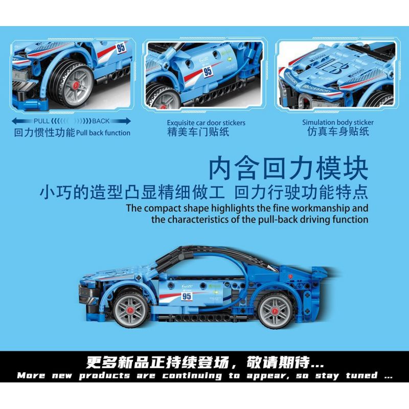 LEIBAO 8328 non  KÉO LẠI MÀU XANH ĐIÊN CUỒNG tỷ lệ 1:22 bộ đồ chơi xếp lắp ráp ghép mô hình  Kỹ Thuật Công Nghệ Cao Mô Hình Phương Tiện 360 khối