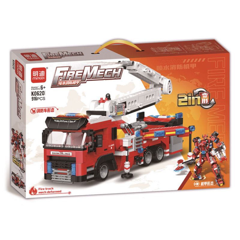 MINGDI LEIBAO K0620 0620 non  MÁY PHUN NƯỚC CHỮA CHÁY bộ đồ chơi xếp lắp ráp ghép mô hình FIRE MECH 916 khối