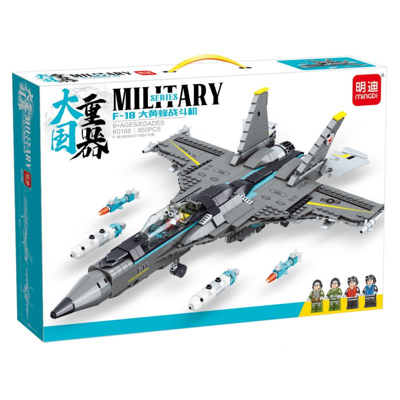 MINGDI LEIBAO K0188 0188 non Lego MÁY BAY CHIẾN ĐẤU F-18 HORNET bộ đồ chơi xếp lắp ráp ghép mô hình Military Army Quân Sự Bộ Đội 955 khối