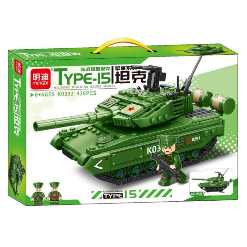 MINGDI LEIBAO K0391 0391 non Lego XE KÉO TĂNG HẠNG NHẸ TYPE 15 bộ đồ chơi xếp lắp ráp ghép mô hình Military Army Quân Sự Bộ Đội 426 khối