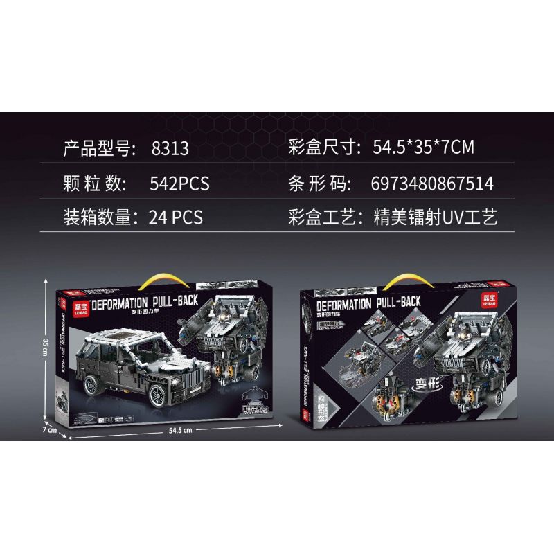 LEIBAO 8313 non  XE KÉO BIẾN HÌNH MÀU XÁM bộ đồ chơi xếp lắp ráp ghép mô hình  DEFORMATION PULL-BACK Kỹ Thuật Công Nghệ Cao Mô Hình Phương Tiện 542 khối