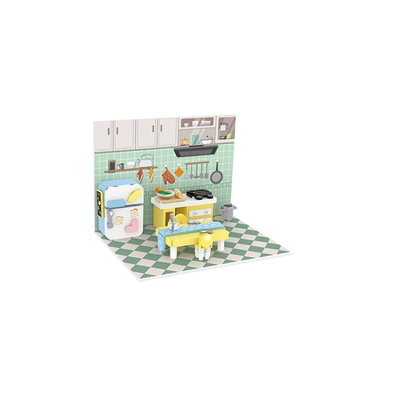 CACO D008 non  TIỂU CẢNH NHÀ BẾP PHÒNG KHÁCH bộ đồ chơi xếp lắp ráp ghép mô hình Creator Sáng Tạo 560 khối