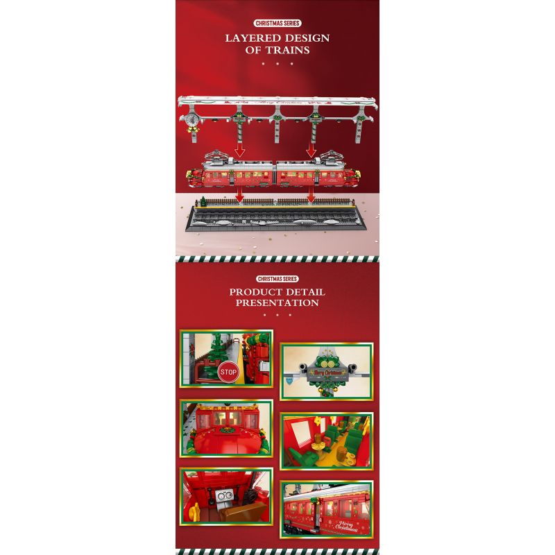 REOBRIX 66034 non  CHUYẾN TÀU GIÁNG SINH bộ đồ chơi xếp lắp ráp ghép mô hình Creator CHRISTMAS TRAIN Sáng Tạo 2822 khối