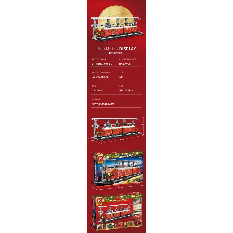 REOBRIX 66034 non  CHUYẾN TÀU GIÁNG SINH bộ đồ chơi xếp lắp ráp ghép mô hình Creator CHRISTMAS TRAIN Sáng Tạo 2822 khối