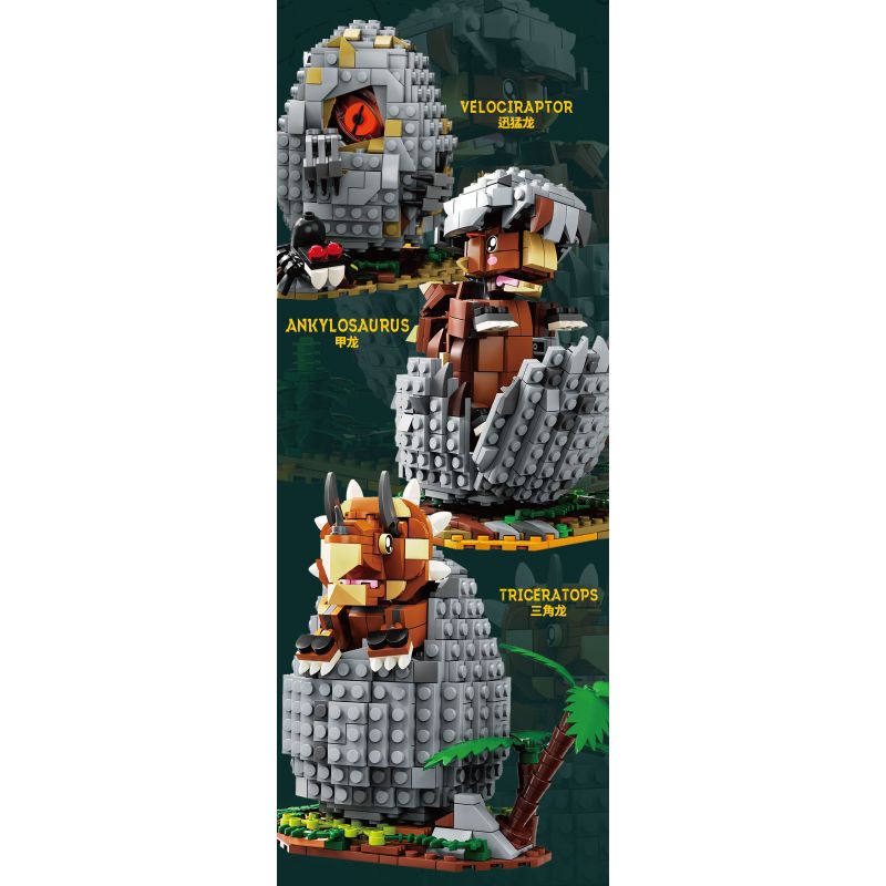 KAIDO KD99009 99009 non  THẾ GIỚI KHỦNG LONG THOÁT KHỎI VỎ 3 MÔ HÌNH VELOCIRAPTOR ANKYLOSAURUS TRICERATOPS bộ đồ chơi xếp lắp ráp ghép mô hình DINOSAUR WORLD 1488 khối