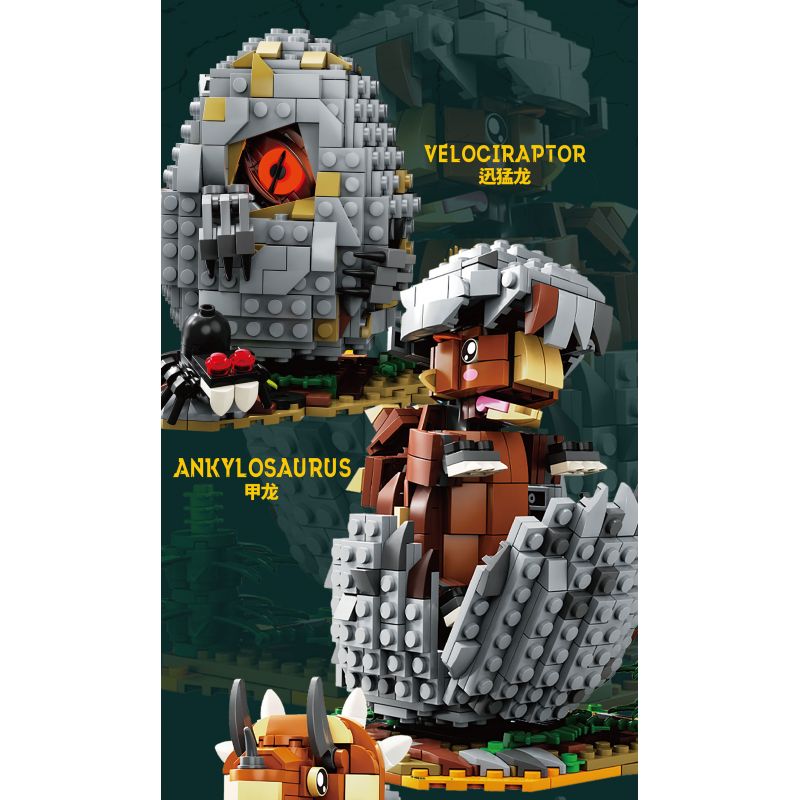 KAIDO KD99009 99009 non  THẾ GIỚI KHỦNG LONG THOÁT KHỎI VỎ 3 MÔ HÌNH VELOCIRAPTOR ANKYLOSAURUS TRICERATOPS bộ đồ chơi xếp lắp ráp ghép mô hình DINOSAUR WORLD 1488 khối