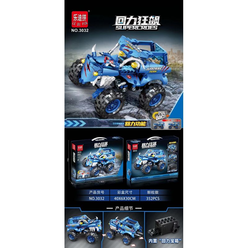 LEDIPIN 3032 non  ĐUA XE KÉO NGƯỢC TẢI QUÁI VẬT MÀU XANH TRỞ LẠI bộ đồ chơi xếp lắp ráp ghép mô hình  SUPERCROES Kỹ Thuật Công Nghệ Cao Mô Hình Phương Tiện 352 khối