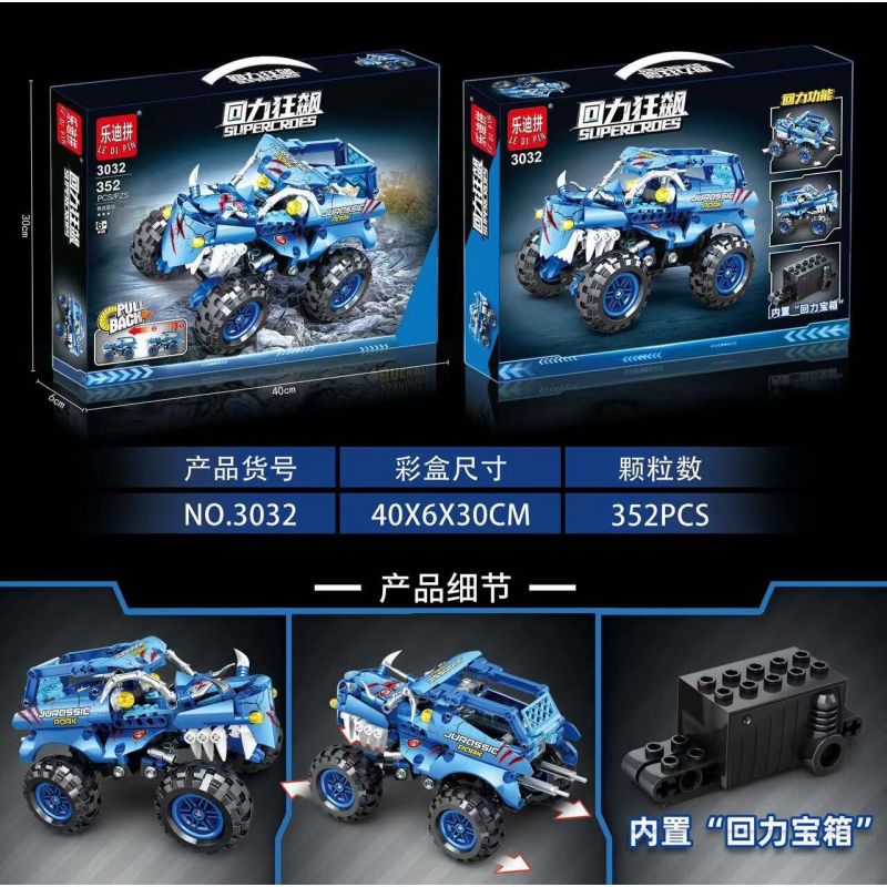 LEDIPIN 3032 non  ĐUA XE KÉO NGƯỢC TẢI QUÁI VẬT MÀU XANH TRỞ LẠI bộ đồ chơi xếp lắp ráp ghép mô hình  SUPERCROES Kỹ Thuật Công Nghệ Cao Mô Hình Phương Tiện 352 khối