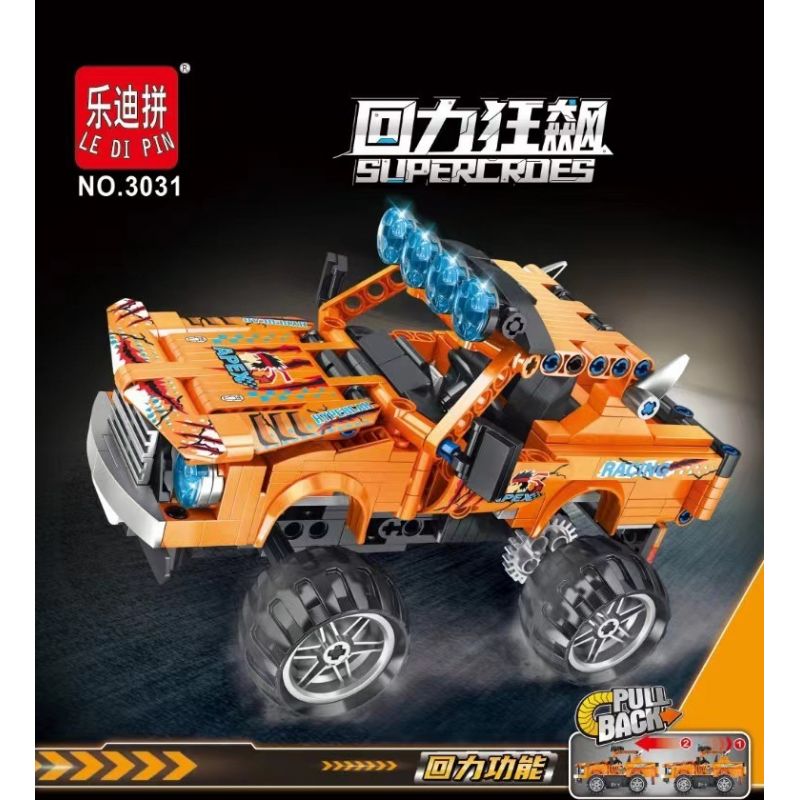 LEDIPIN 3031 non  KÉO LẠI RUSH XE TẢI QUÁI VẬT MÀU CAM bộ đồ chơi xếp lắp ráp ghép mô hình  SUPERCROES Kỹ Thuật Công Nghệ Cao Mô Hình Phương Tiện 408 khối