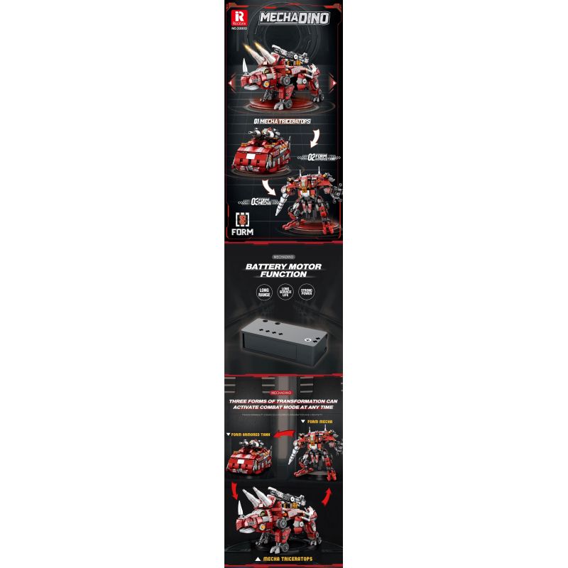 REOBRIX 33003 non  KHỦNG LONG CƠ KHÍ BA BIẾN HÌNH TRICERATOPS XE TĂNG BỌC THÉP MECHA bộ đồ chơi xếp lắp ráp ghép mô hình Creator MECHA DINO MECHA TRICERATOPS Sáng Tạo 930 khối