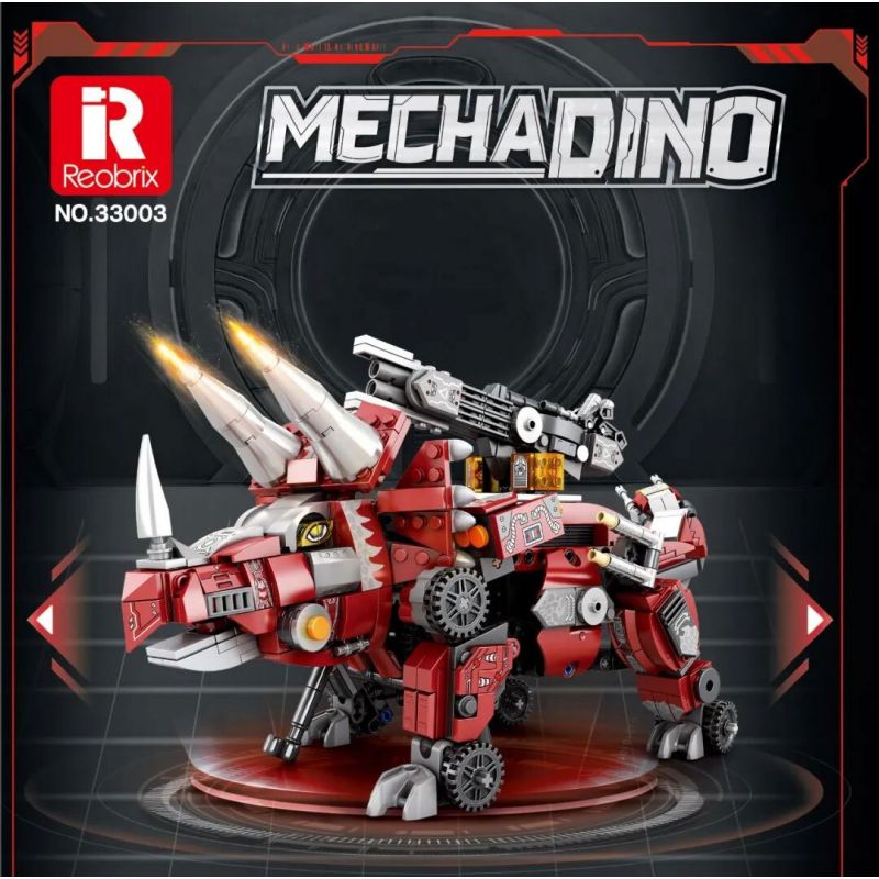 REOBRIX 33003 non  KHỦNG LONG CƠ KHÍ BA BIẾN HÌNH TRICERATOPS XE TĂNG BỌC THÉP MECHA bộ đồ chơi xếp lắp ráp ghép mô hình Creator MECHA DINO MECHA TRICERATOPS Sáng Tạo 930 khối