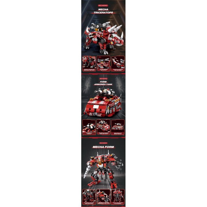 REOBRIX 33003 non  KHỦNG LONG CƠ KHÍ BA BIẾN HÌNH TRICERATOPS XE TĂNG BỌC THÉP MECHA bộ đồ chơi xếp lắp ráp ghép mô hình Creator MECHA DINO MECHA TRICERATOPS Sáng Tạo 930 khối