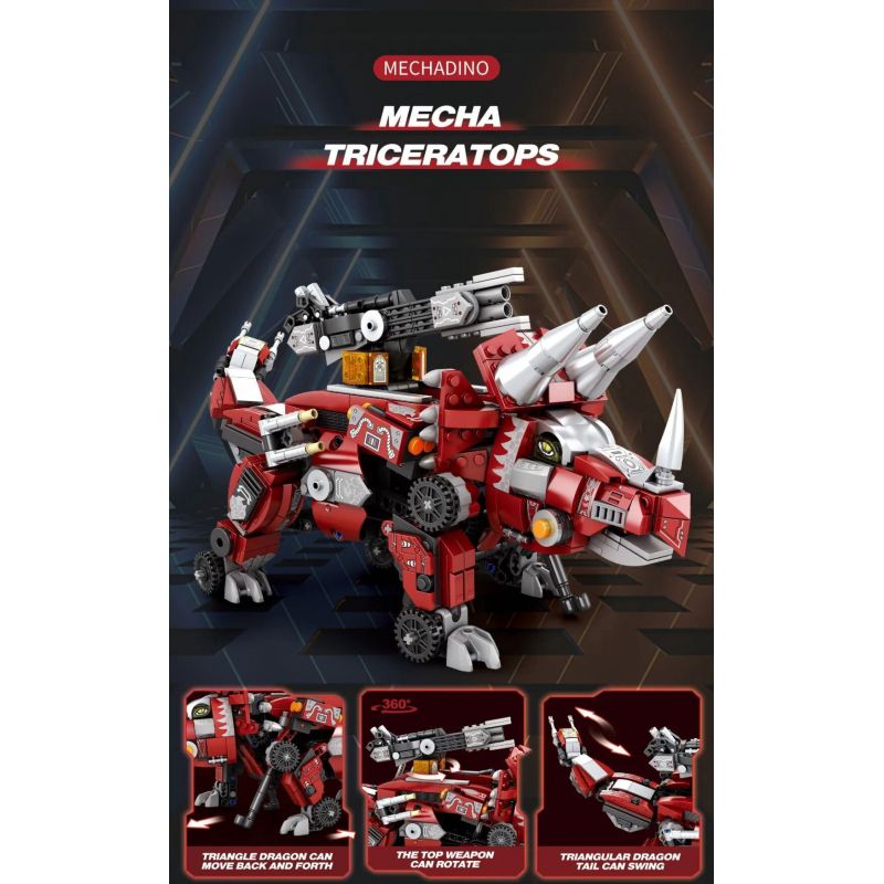 REOBRIX 33003 non  KHỦNG LONG CƠ KHÍ BA BIẾN HÌNH TRICERATOPS XE TĂNG BỌC THÉP MECHA bộ đồ chơi xếp lắp ráp ghép mô hình Creator MECHA DINO MECHA TRICERATOPS Sáng Tạo 930 khối