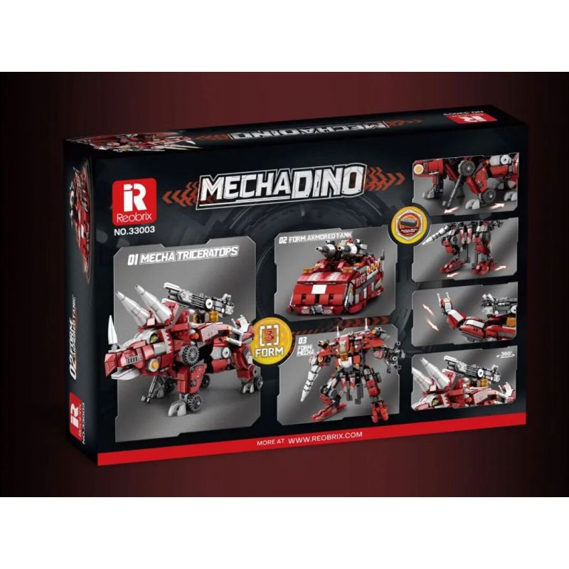REOBRIX 33003 non  KHỦNG LONG CƠ KHÍ BA BIẾN HÌNH TRICERATOPS XE TĂNG BỌC THÉP MECHA bộ đồ chơi xếp lắp ráp ghép mô hình Creator MECHA DINO MECHA TRICERATOPS Sáng Tạo 930 khối