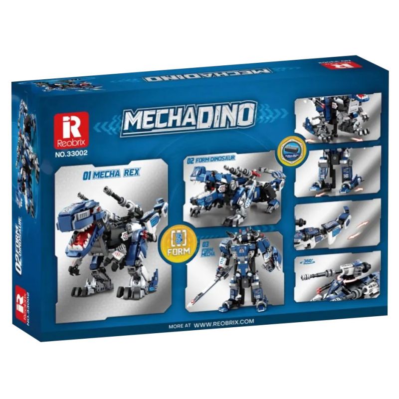 REOBRIX 33002 non  BA LOÀI KHỦNG LONG CƠ KHÍ BIẾN HÌNH TYRANNOSAURUS REX DINOSAUR MECHA bộ đồ chơi xếp lắp ráp ghép mô hình Creator MECHA DINO MECHA REX Sáng Tạo 940 khối