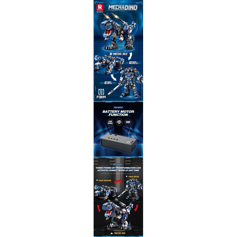 REOBRIX 33002 non  BA LOÀI KHỦNG LONG CƠ KHÍ BIẾN HÌNH TYRANNOSAURUS REX DINOSAUR MECHA bộ đồ chơi xếp lắp ráp ghép mô hình Creator MECHA DINO MECHA REX Sáng Tạo 940 khối