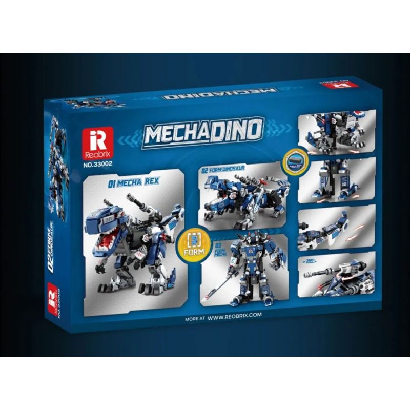 REOBRIX 33002 non  BA LOÀI KHỦNG LONG CƠ KHÍ BIẾN HÌNH TYRANNOSAURUS REX DINOSAUR MECHA bộ đồ chơi xếp lắp ráp ghép mô hình Creator MECHA DINO MECHA REX Sáng Tạo 940 khối