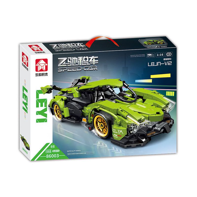 LE YI 86003 non  XE MUI TRẦN LAMBORGHINI V12 VISION GT tỷ lệ 1:16 bộ đồ chơi xếp lắp ráp ghép mô hình Creator Sáng Tạo 668 khối