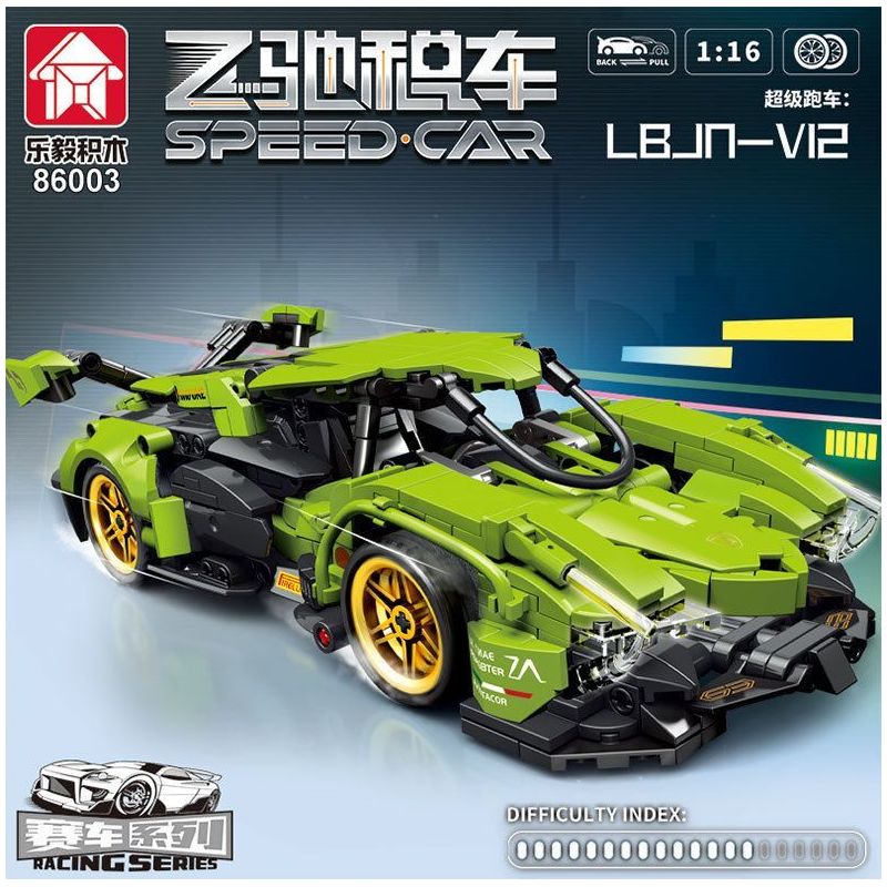 LE YI 86003 non  XE MUI TRẦN LAMBORGHINI V12 VISION GT tỷ lệ 1:16 bộ đồ chơi xếp lắp ráp ghép mô hình Creator Sáng Tạo 668 khối