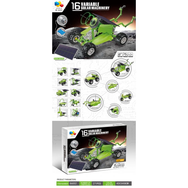 QIZHILE 86002 non  16 MÁY NĂNG LƯỢNG MẶT TRỜI BIẾN THIÊN bộ đồ chơi xếp lắp ráp ghép mô hình  16 VARIABLE SOLAR MACHINERY Kỹ Thuật Công Nghệ Cao Mô Hình Phương Tiện 271 khối