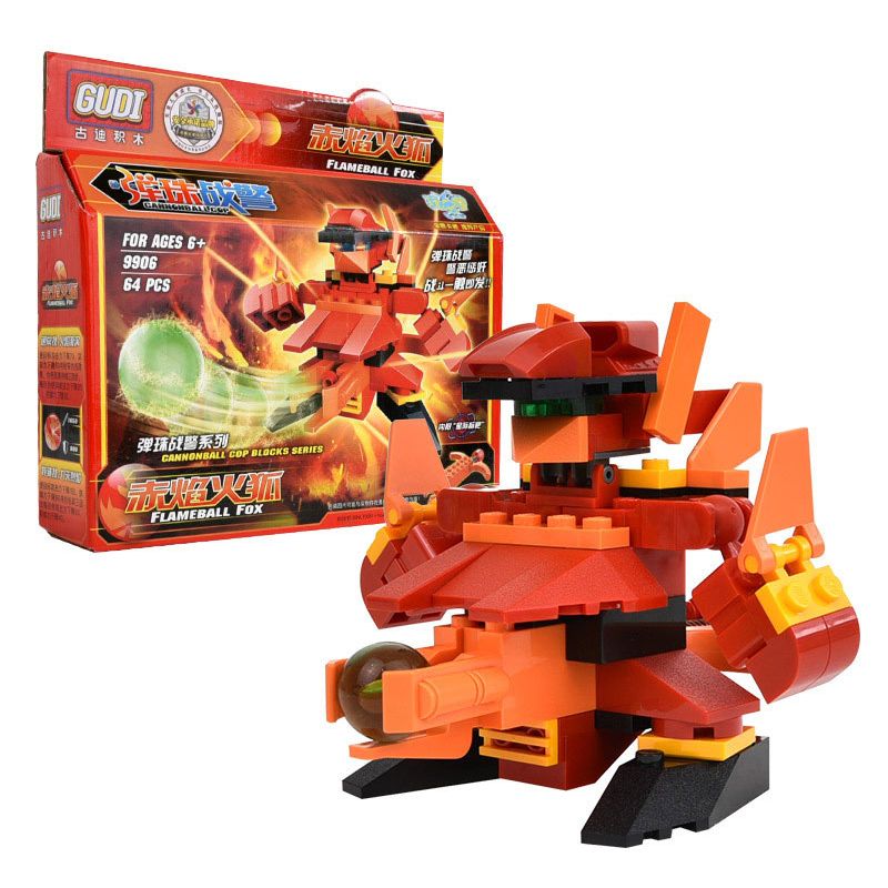GUDI 9906 non  PINBALL MEN CÁO LỬA ĐỎ bộ đồ chơi xếp lắp ráp ghép mô hình 64 khối