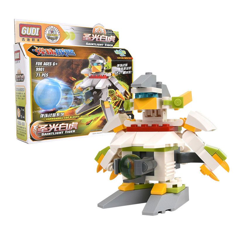 GUDI 9901 non  PINBALL MEN BẠCH HỔ ÁNH SÁNG bộ đồ chơi xếp lắp ráp ghép mô hình 71 khối