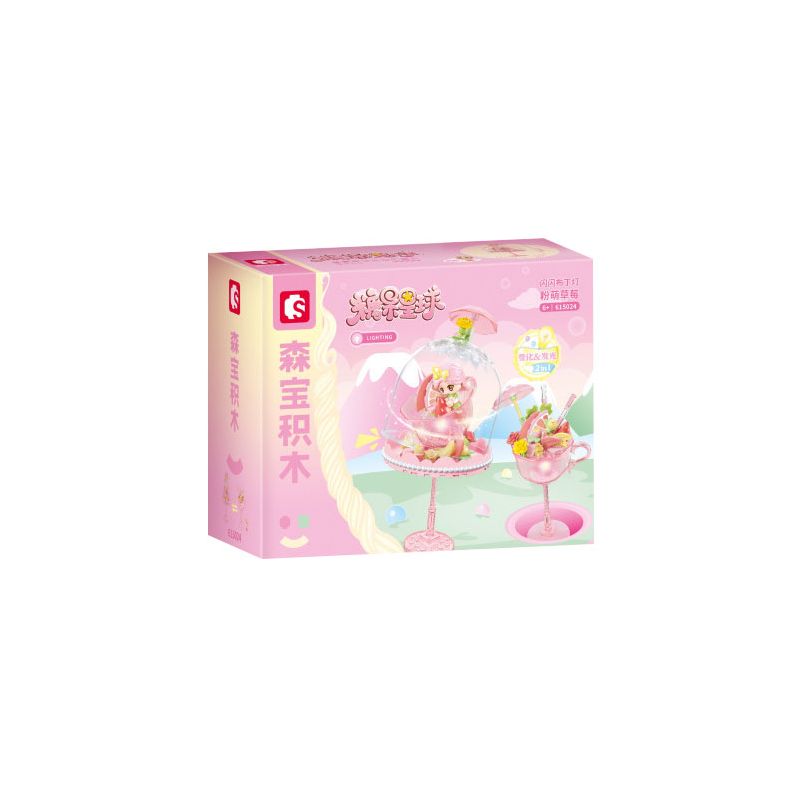 SEMBO 615024 non  THÚ CƯNG ĐÔNG LẠNH DỄ THƯƠNG DÂU TÂY MÀU HỒNG VÀ ĐÈN BÁNH PUDDING LẤP LÁNH bộ đồ chơi xếp lắp ráp ghép mô hình 95 khối