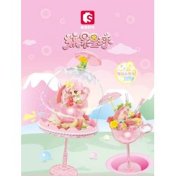 SEMBO 615024 non  THÚ CƯNG ĐÔNG LẠNH DỄ THƯƠNG DÂU TÂY MÀU HỒNG VÀ ĐÈN BÁNH PUDDING LẤP LÁNH bộ đồ chơi xếp lắp ráp ghép mô hình 95 khối