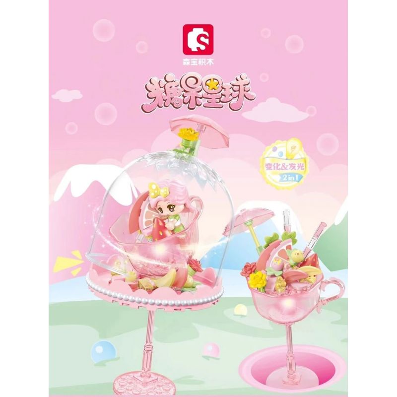 SEMBO 615024 non  THÚ CƯNG ĐÔNG LẠNH DỄ THƯƠNG DÂU TÂY MÀU HỒNG VÀ ĐÈN BÁNH PUDDING LẤP LÁNH bộ đồ chơi xếp lắp ráp ghép mô hình 95 khối