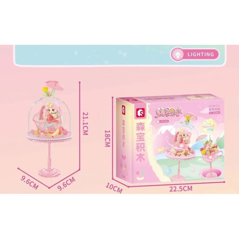 SEMBO 615024 non  THÚ CƯNG ĐÔNG LẠNH DỄ THƯƠNG DÂU TÂY MÀU HỒNG VÀ ĐÈN BÁNH PUDDING LẤP LÁNH bộ đồ chơi xếp lắp ráp ghép mô hình 95 khối