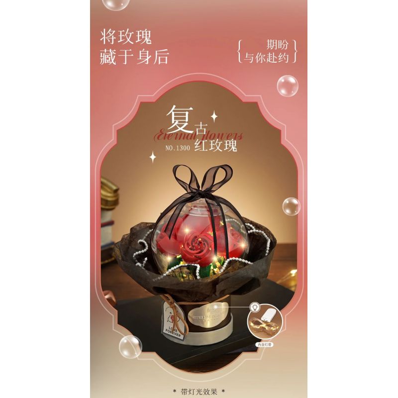 LOZ 1300 non  BÓ HOA BOBO HỒNG ĐỎ CỔ ĐIỂN bộ đồ chơi xếp lắp ráp ghép mô hình Creator Sáng Tạo 305 khối