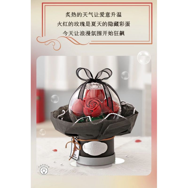 LOZ 1300 non  BÓ HOA BOBO HỒNG ĐỎ CỔ ĐIỂN bộ đồ chơi xếp lắp ráp ghép mô hình Creator Sáng Tạo 305 khối