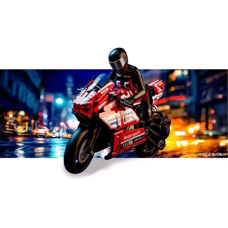 GUDI 70007 non  ĐUA XE MÁY TIA CHỚP ĐỎ V4 bộ đồ chơi xếp lắp ráp ghép mô hình  Kỹ Thuật Công Nghệ Cao Mô Hình Phương Tiện 915 khối