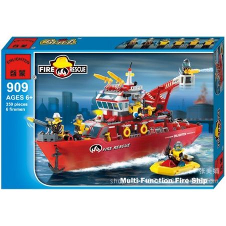 QMAN ENLIGHTEN KEEPPLEY 909 non  TÀU CỨU HỎA LỚN TRÊN BIỂN bộ đồ chơi xếp lắp ráp ghép mô hình City FIRE RESCUE MULTI-FUNCTION SHIP Thành Phố 359 khối