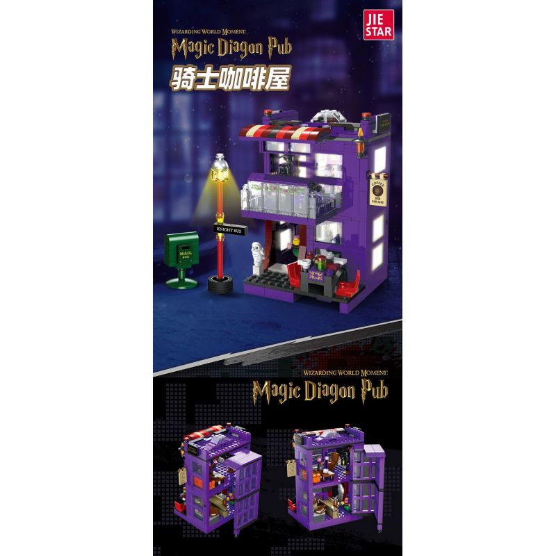 JIESTAR JJ9003 9003 non  QUÁN CÀ PHÊ HIỆP SĨ bộ đồ chơi xếp lắp ráp ghép mô hình Harry Potter MAGIC DIAGON PUB Chú Bé Phù Thủy 487 khối