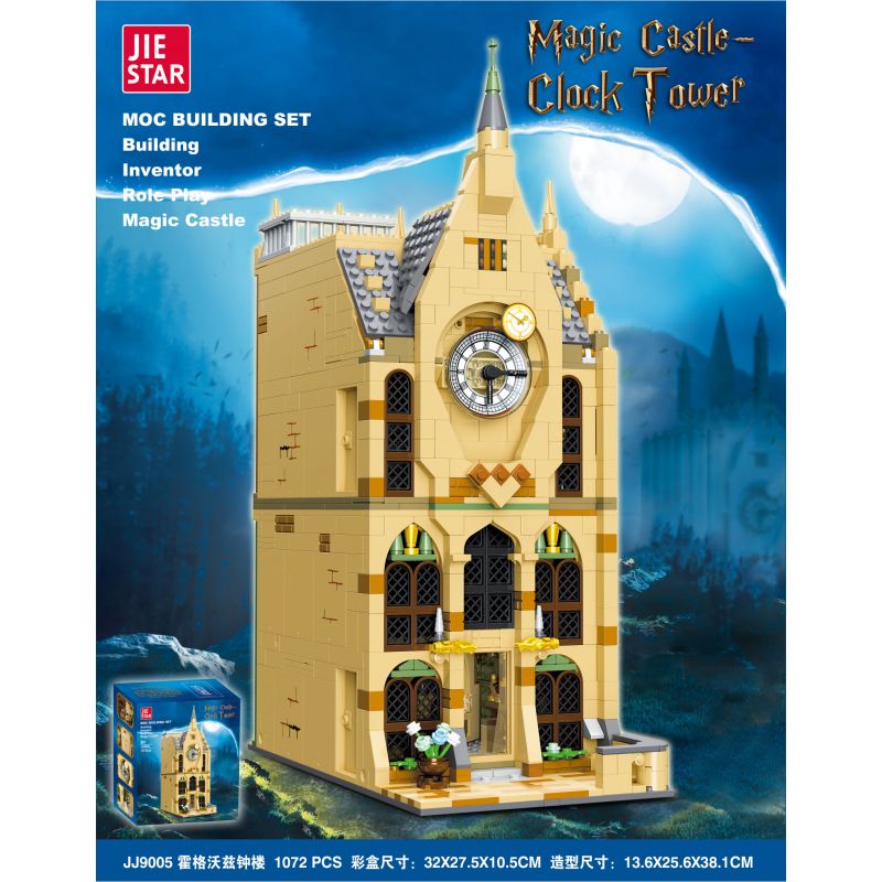 JIESTAR JJ9005 9005 non  THÁP ĐỒNG HỒ HOGWARTS bộ đồ chơi xếp lắp ráp ghép mô hình Harry Potter Chú Bé Phù Thủy 1072 khối