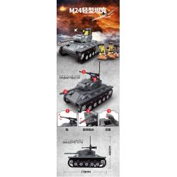 JIESTAR 23054 non  KINH ĐIỂN THẾ CHIẾN II XE TĂNG HẠNG NHẸ M24 bộ đồ chơi xếp lắp ráp ghép mô hình Military Army LIGHT TANK Quân Sự Bộ Đội 425 khối