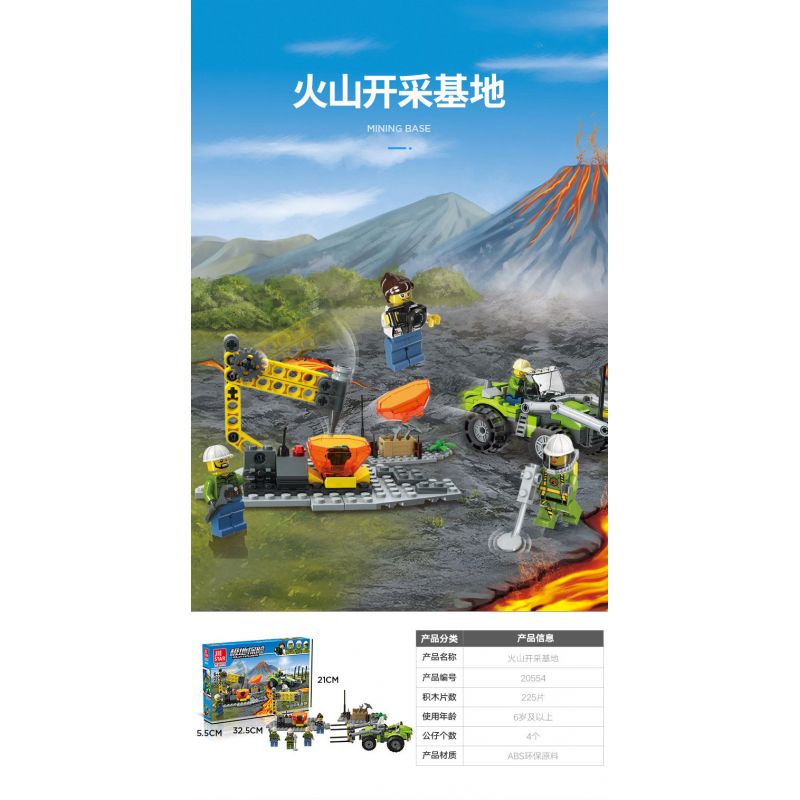 JIESTAR 20554 non  CƠ SỞ KHAI THÁC NÚI LỬA bộ đồ chơi xếp lắp ráp ghép mô hình City MINING BASE Thành Phố 225 khối