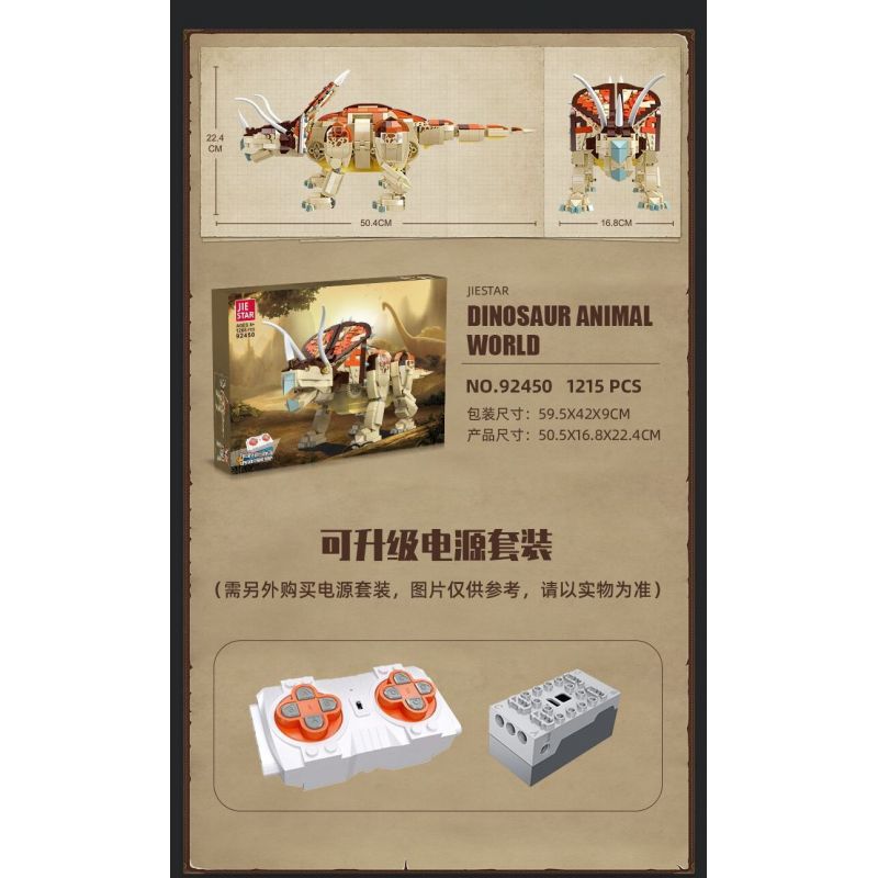 JIESTAR 92450 non  THẾ GIỚI KHỦNG LONG TRICERATOPS bộ đồ chơi xếp lắp ráp ghép mô hình 1215 khối