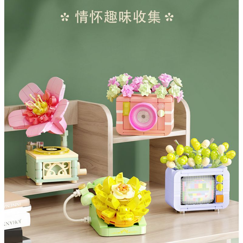 SEMBO 611071 non  CÁC LOÀI MỌNG NƯỚC DỄ THƯƠNG VÀ THÚ VỊ HOA HỒNG ĐỂ LẠI TIẾNG NÓI THIẾT BỊ GIA DỤNG KIỂU CỔ ĐIỂN bộ đồ chơi xếp lắp ráp ghép mô hình Creator Sáng Tạo 151 khối