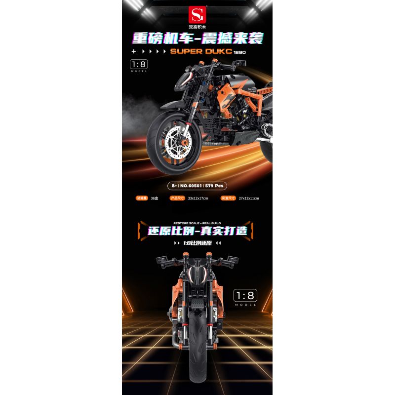 DOUBLE HEIGHT 60501 non  MÔ TÔ HẠNG NẶNG KTM SUPERDUKE 1290R tỷ lệ 1:8 bộ đồ chơi xếp lắp ráp ghép mô hình  Kỹ Thuật Công Nghệ Cao Mô Hình Phương Tiện 579 khối