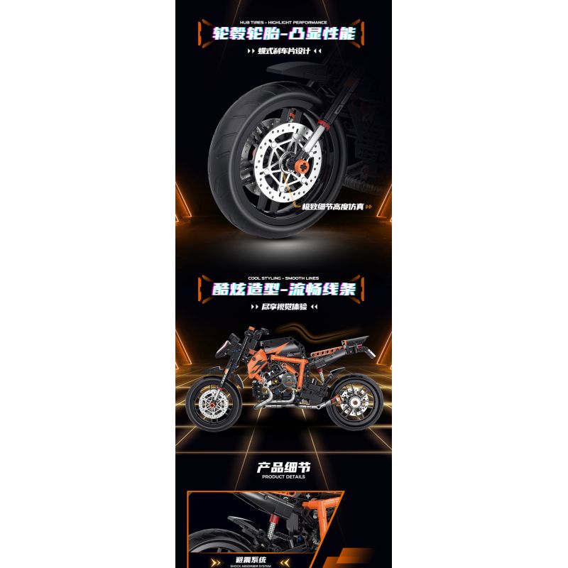 DOUBLE HEIGHT 60501 non  MÔ TÔ HẠNG NẶNG KTM SUPERDUKE 1290R tỷ lệ 1:8 bộ đồ chơi xếp lắp ráp ghép mô hình  Kỹ Thuật Công Nghệ Cao Mô Hình Phương Tiện 579 khối