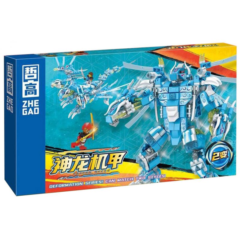 ZHEGAO 932011 non  SHENLONG MECHA MÀU XANH bộ đồ chơi xếp lắp ráp ghép mô hình DRAGON MECHA 500 khối
