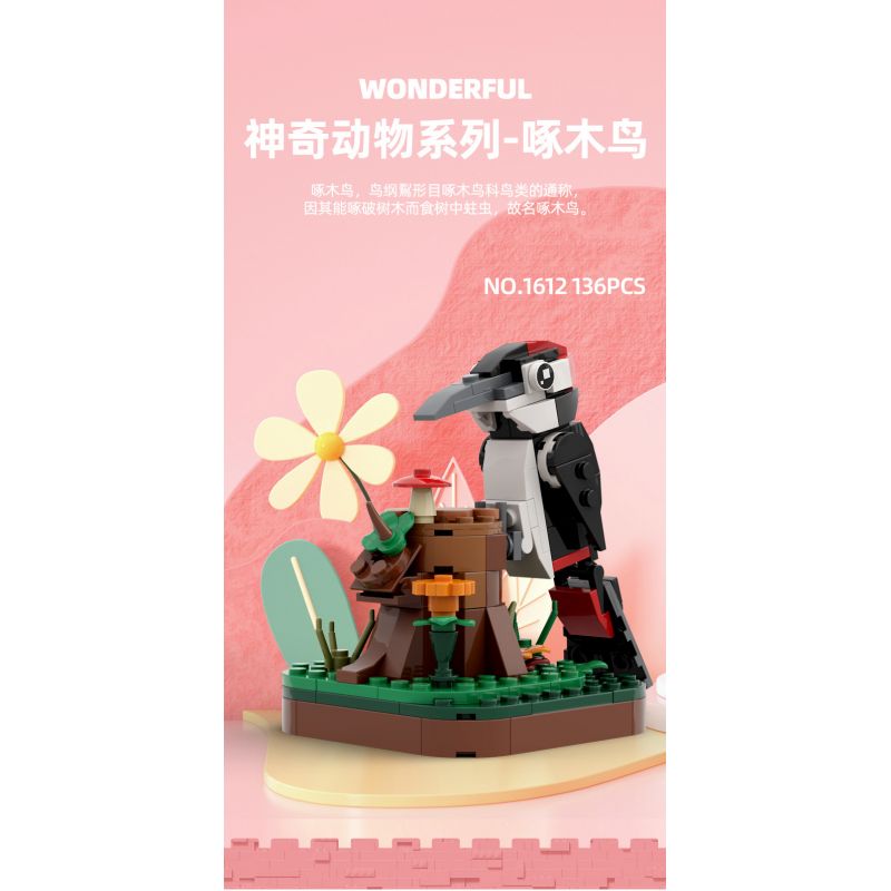 WANGE LIGAO DR.LUCK 1612 non  CHIM QUÁI THÚ TUYỆT VỜI GÕ KIẾN bộ đồ chơi xếp lắp ráp ghép mô hình WONDERFUL ANIMALS WOODPECKER 136 khối