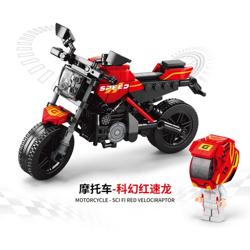ACHKO 30027 non Lego VELOCIRAPTOR MÀU ĐỎ KHOA HỌC VIỄN TƯỞNG bộ đồ chơi xếp lắp ráp ghép mô hình Motorcycle Motorbike Xe Hai Bánh 301 khối