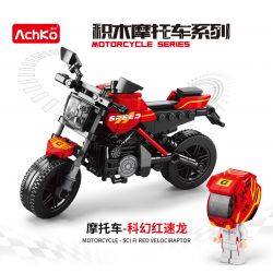 ACHKO 30027 non  VELOCIRAPTOR MÀU ĐỎ KHOA HỌC VIỄN TƯỞNG bộ đồ chơi xếp lắp ráp ghép mô hình Motorcycle Motorbike Xe Hai Bánh 301 khối