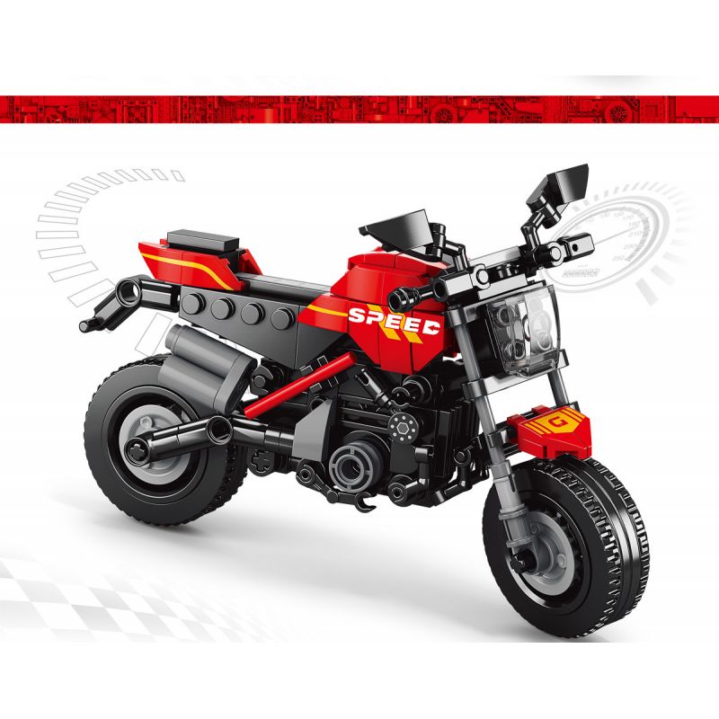ACHKO 30027 non  VELOCIRAPTOR MÀU ĐỎ KHOA HỌC VIỄN TƯỞNG bộ đồ chơi xếp lắp ráp ghép mô hình Motorcycle Motorbike Xe Hai Bánh 301 khối
