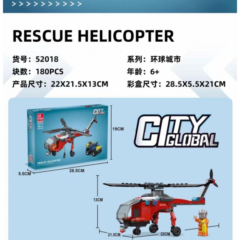 JIESTAR 52018 non  UNIVERSAL CITY TRỰC THĂNG CỨU HỘ bộ đồ chơi xếp lắp ráp ghép mô hình RESCUE HELICOPTER Thành Phố 180 khối