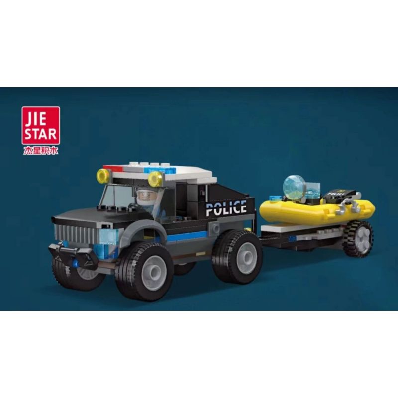 JIESTAR 54105 non  UNIVERSAL CITY VẬN CHUYỂN THUYỀN BƠM HƠI CỦA CẢNH SÁT bộ đồ chơi xếp lắp ráp ghép mô hình HOVERCRAFT FOR POLICE TRANSPORT Thành Phố 135 khối