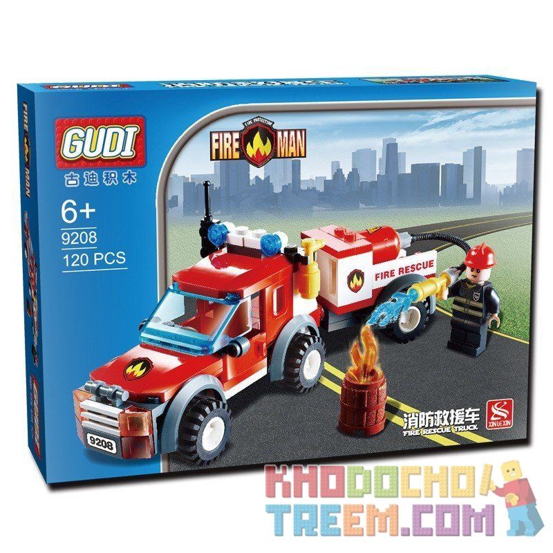 GUDI 9208 Xếp hình kiểu Lego CITY Fireman Fire Rescue Truck Fire Brigade Fire Rescue Vehicle Xe Bán Tải Cứu Hỏa 122 khối